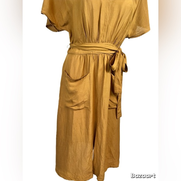 Madewell Mustard Linen-Blend Dolman Sleeve Tie-Waist Midi Dress — Size 8 - Picture 5 of 8